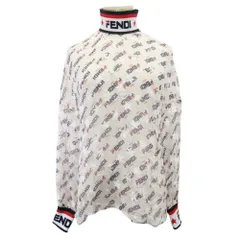 未使用 FENDI x FILA フェンディ フィラ 19ss ロゴ シルクシフォン ブラウス トップス フェンディマニア  36 ホワイト マルチカラー レディース 古着 中古 USEDのサムネイル
