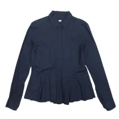 美品 DRIES VAN NOTEN ドリスヴァンノッテン プリーツ 長袖 総柄 シャツ ブラウス カットソー 36 紺 ネイビー レディース 古着 中古 USEDのサムネイル