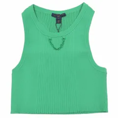 未使用 23AW LOUIS VUITTON ルイヴィトン LVロゴ チェーン リブニット クロップド タンクトップ ノースリーブカットソー S グリーン レディース 古着 中古 USEDのサムネイル