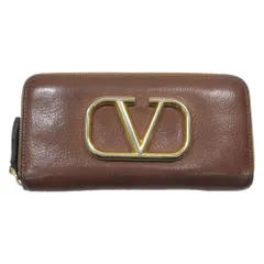 VALENTINO ヴァレンチノ 長財布 ロングウォレット Vロゴ シグネチャー 金具 ラウンドファスナー レザー ブラウン メンズ レディース 古着 中古 USEDのサムネイル