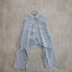 CLASSICAL ELF クラシカルエルフ　シャツ・ブラウス M ブルー系　ホワイト系　ストライプ柄 ラ・ヴェリタ古着 20260730-015　レディース　マルチwayショート丈ロングワイドスリーブシャツ　ロールアップ可能のサムネイル