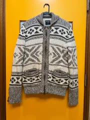 Y【Y14-29】☆ Abercrombie&Fitch　Sサイズ　ジップアップカウチンセーター　裏ボア　茶色×ベージュのサムネイル