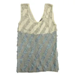 美品 ISSEY MIYAKE イッセイミヤケ 80's リネン タンクトップ ノースリーブ ニット セーター 筆タグ ヴィンテージ M グレー 青 ブルー レディース 古着 中古 USEDのサムネイル