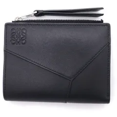 LOEWE (ロエベ) パズル スリム アナグラム コンパクトウォレット 二つ折り財布 コインケース ブラック レザー シルバー金具のサムネイル