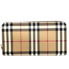 BURBERRY 버버리 노베 체크 라운드 지퍼 롱 지갑 라운드 지퍼 긴 지갑 PVC 가죽 베이지 체크 여성 지갑 선물 선물