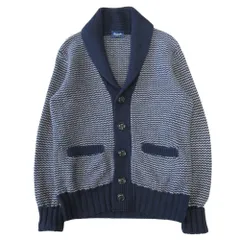 美品 DRUMOHR ドルモア ニット カーディガン ジャケット ブルゾン ショールカラー サイズ48 ネイビー/グレー メンズ 古着 中古 USEDのサムネイル