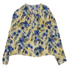 美品 18ss BALENCIAGA バレンシアガ 花柄 シルク ブラウス シャツ プルオーバー トップス 長袖 総柄 34 イエロー×ブルー レディース 古着 中古 USEDのサムネイル