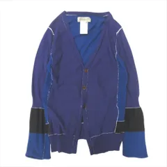 良品 Yohji Yamamoto FEMME ヨウジヤマモト ファム バイカラー パッチワーク カーディガン ニット セーター 2 紫 パープル 青 ブルー レディース 古着 中古 USEDのサムネイル