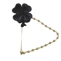 美品 DOLCE&GABBANA ドルチェアンドガッバーナ チェーン付き ラペルピン クローバー ブローチ アクセサリー ブラック ゴールド レディース 古着 中古 USEDのサムネイル