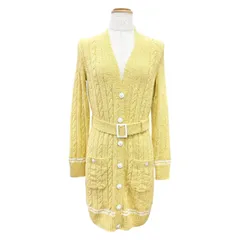 極美品△CHANEL シャネル P72177 K10414 MH256 ライオンボタン ベルト付き Vネック 長袖 ニット ロング カーディガン イエロー 34 正規品のサムネイル