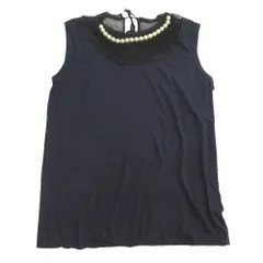 美品 tricot COMME des GARCONS トリココムデギャルソン 06aw フェイクパール タンクトップ ノースリーブ カットソー 切替 ネイビー レディース 古着 中古 USEDのサムネイル