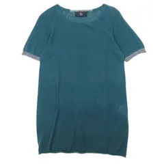 美品 Y's yohji yamamoto ワイズ ヨウジヤマモト 麻混 ラメ切替 半袖ニット カットソー トップス 半袖 クルーネック 2 緑 グリーン レディース 古着 中古 USEDのサムネイル