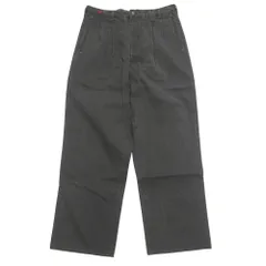 美品 PAPAS パパス ワイド テーパード デニム パンツ ジーンズ レザーパーツ ロゴ パッチ 2タック ウエスト紐 L 黒 ブラック グレー メンズ 古着 中古 USEDのサムネイル