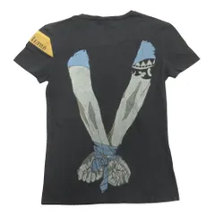美品 Galliano ガリアーノ 90's ハンド プリント Tシャツ カットソー レザー 切替 Vネック オールド ヴィンテージ M ブラック レディース 古着 中古 USEDのサムネイル