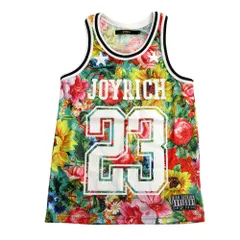 美品 JOYRICH ジョイリッチ フローラル柄 花柄 メッシュ タンクトップ プリント カットソー ノースリーブ ナンバリング ロゴ S レディース 古着 中古 USEDのサムネイル