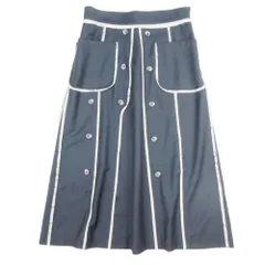 美品 rokh ロク ロングスカート セミフレア Aラインシルエット パイピング カットオフ ボタンディテール 36 紺 ネイビー レディース 古着 中古 USEDのサムネイル