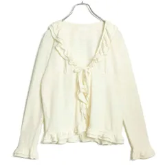 【美品】ピンクハウス★大人お洒落！カーディガン はおりもの 白系 大きいサイズL 透かし編みニット&フリル♪z15095のサムネイル