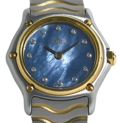 箱・ギャラ付 美品 EBEL エベル クラシックウェーブ 1057901 12Pダイヤ 18k ブルーシェル文字盤 クォーツ レディースのサムネイル