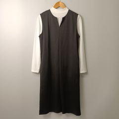 ドレスキップ DRESKIP ジャンパー スカート キーネック デザイン ワンピース【M】ホワイト系(白系) 古着