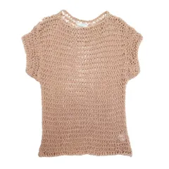 美品 Maiami マイアミ Net Knit T-Shirt ネットニット Tシャツ カットソー トップス コットンクロシェ ピンクベージュ レディース 古着 中古 USEDのサムネイル