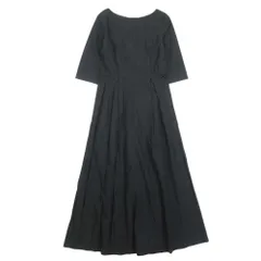 美品 HARDY NOIR アルディー ノアール コットンタイプライター ロングワンピース ドレス マキシ丈 五分袖 無地 36 黒 ブラック レディース 古着 中古 USEDのサムネイル