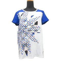 良品 SPORTMAX CODE スポーツマックス コード マックスマーラ Tシャツ カットソー 半袖 総柄 異素材 サイズM 青 ブルー 白 ホワイト レディース 古着 中古 USEDのサムネイル