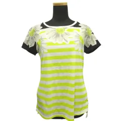 美品 SPORTMAX CODE スポーツマックス コード マックマーラ Max Mara フラワーパッチ Tシャツ ボーダー XS 白 ホワイト イエロー レディース 古着 中古 USEDのサムネイル