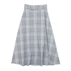 美品 PARIGOT パリゴ グレンチェック フレアスカート ウエストベルト ロング マキシ丈 36 グレー ブラック ホワイト レディース 古着 中古 USEDのサムネイル