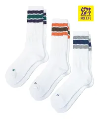 【ムラスポ公式】新品 Healthknit ヘルスニット ソックス 靴下 3足組 配色3本ラインクルー 3Pソックス 191-3716Mのサムネイル