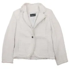 美品 BASILE28 バジーレ28 シルク ツイードジャケット ブレザー アウター フリンジ 総裏 1B 42 ベージュ レディース 古着 中古 USEDのサムネイル