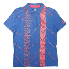 美品 ARMANI EXCHANGE アルマーニエクスチェン プリント ポロシャツ カットソー トップス コットン M 青 ブルー メンズ 古着 中古 USEDのサムネイル