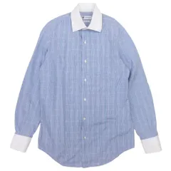 美品 CAMICIANISTA カミチャニスタ クレリックシャツ チェック柄 ドレスシャツ 長袖 トップス カットソー 15/38 青 白 メンズ 古着 中古 USEDのサムネイル