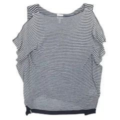 美品 ARMANI COLLEZIONI アルマーニコレッツォーニ フリル ボーダー ニット カットソー トップス ノースリーブ 42 ネイビー ホワイト レディース 古着 中古 USEDのサムネイル
