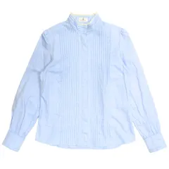 美品 OLD ENGLAND オールドイングランド スタンドカラー フロント タック シャツ ブラウス カットソー 長袖 レース サイズ36 ブルー レディース 古着 中古 USEDのサムネイル