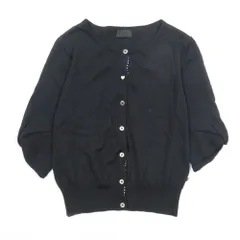 美品 Paul Smith BLACK ポールスミスブラック リボン ハートボタン ウール ニット 五分袖 カーディガン ブラウス M ブラック レディース 古着 中古 USEDのサムネイル