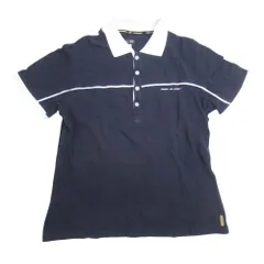 良品 ARMANI JEANS アルマーニジーンズ 鹿の子素材 ポロシャツ クレリック 半袖 トップス カットソー L 紺 ネイビー メンズ 古着 中古 USEDのサムネイル