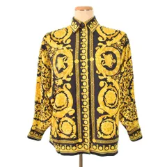 ジャンニヴェルサーチ ヴェルサーチェ GIANNI VERSACE シャツ ブラウス 長袖 バロッコ柄 総柄 38 紺 ネイビー 黄 イエローのサムネイル