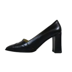 美品 BALLY バリー レザー パンプス ハイヒール スクエアトゥ スタック シューズ 革靴 3 1/2 黒 ブラック レディース 古着 中古 USEDのサムネイル
