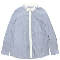 美品 BEAMS ビームス ビジュー シャツ ブラウス カットソー 長袖 ストライプ 52-11-0192-012 サイズ38 青 ブルー レディース 古着 中古 USEDのサムネイル