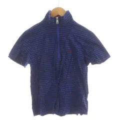 バーバリーゴルフ BURBERRY GOLF カットソー ゴルフウェア 半袖 M 紺 ネイビー 黒 ブラック ボーダー柄 ハーフジップ /RRのサムネイル
