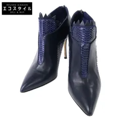 MANOLO BLAHNIK　マノロブラニク　レザー/パイソン ポインテッドトゥ ヒール ブーティ　38のサムネイル