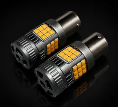三菱 ブラボー H3.1～H5.12 U4#V 異型ヘッド ターボ仕様 爆光 S25(BA15S) アンバー LED ウインカー 冷却ファン搭載 ハイフラ防止抵抗内蔵 2個セット 車検対応のサムネイル