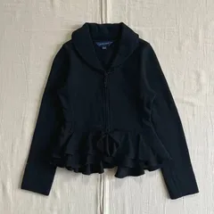 00s　archive　アーカイブ古着　ラルフローレン　国内正規品　ペプラム　ショールカラー　裾フリル　スウェット生地　短丈ジップアップブルゾン　パーカー　ブレザー　袖ロゴ刺繍タグ　黒　Y2K　Ruffle Bottom×Shawl Collar jacketのサムネイル