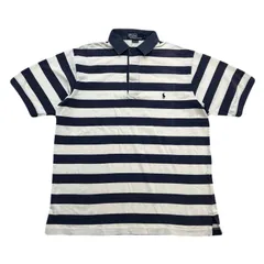 ポロラルフローレン Polo by Ralph Lauren ポロシャツ 半袖 メンズ L ネイビー ホワイト ボーダー ラガーシャツ 90s ポニーロゴのサムネイル