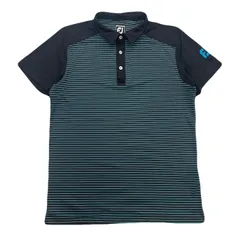 フットジョイ FootJoy ポロシャツ 半袖 メンズ S ブラック ライトブルー ボーダー ロゴ ストレッチ ポリエステル ゴルフウェアのサムネイル