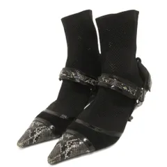 ジェフリーキャンベル Jeffrey Campbell パンプス ニットブーツ ポインテッド ベルクロ パイソン柄 黒 ブラック 37のサムネイル