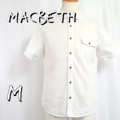 【美品】MACBETHマクベス 綿麻コットンリネン ウッドボタン 胸フラップポケット 半袖BDシャツ M 白ホワイト 【古着】【中古】【送料無料】のサムネイル