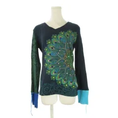 デシグアル Desigual ニット セーター M 紺 ネイビー 長袖 Vネック ビーズ刺繍 ペイズリー柄 /CK49 ■ECE004のサムネイル