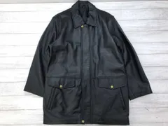 レトロ クラシック 比翼ジップ 肩パッド 本皮 本革 ラムレザーコート アウター 黒 S メンズ ラム革 ポリエステル100%のサムネイル