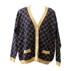 グッチ GUCCI GG コットンラメ ファブリック サイズM 529193_X9W83_4921 カーディガン ネイビー ゴールド メンズ レディース【中古】【Aランク】のサムネイル